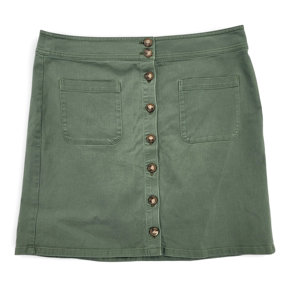 LOFT Womens 12 Mini Skirt Cotton Olive‎ Button Front Utility Stretch